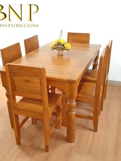 โต๊ะกินข้าวไม้สักเเท้+เก้าอี้ 6ตัว รุ่นเบสวาลู best value