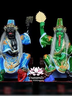 ชิดเอี๋ยโป๊ยเอี๋ย ตั่วแปะหยี่แปะ ยมฑูตขาวดำ ปางนั่งโลงจำปาเหยียบบริวาร งานเรซิ่น ขนาด 12/16/19 นิ้ว