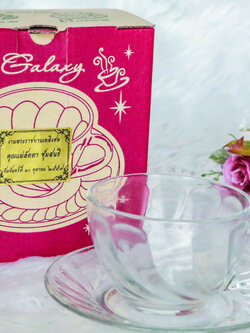 ของชำร่วยงานศพ ชุดแก้วกาแฟ พร้อมจานรอง (แก้วใส)