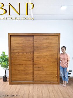 ตู้เสื้อผ้าบานสไลด์ไม้สักเรียบเเนวนอน