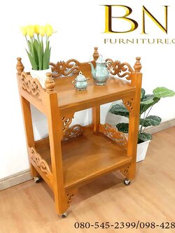ชั้นวางของไม้สักรุ่นลายไทย