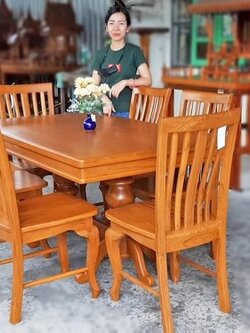 โต๊ะกินข้าวสี่เหลี่ยมมน + เก้าอี้5 ซี่ 6 ตัว