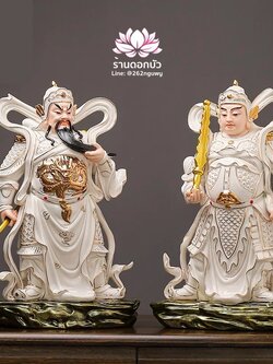 เทพเจ้ากวนอู และพระเวทโพธิสัตว์ (อุ่ยท้อผ่อสัก) ขนาด 12/16 นิ้ว สีขาวขลิบทอง