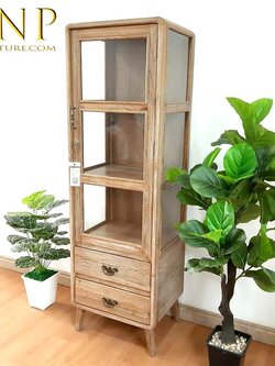 ตู้โชว์ไม้สักรุ่นกู้ดดี้ สีเสี้ยนขาว