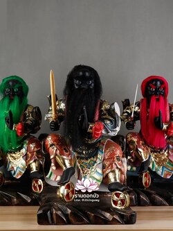 หวดจูเซ่งกุ๊น 3 พี่น้อง ฮวบจู่กง หรือ เตียวกงเสงกุ้น เชี่ยวกงเสงกุน (เขียว) และอั่งกงเสงกุ้น (แดง) ขนาด 19 นิ้ว