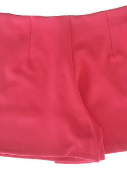 กางเกงขาสั้นเอวสูงขอบเรียบผ้าฮานาโกะ ซิปซ้าย กระเป๋าขวา สีแดงแตงโม Size S M L XL