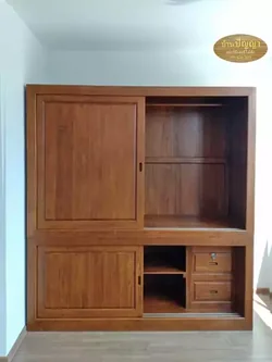 ตู้เสื้อผ้าบานเลื่อนไม้สัก 2 ชั้น