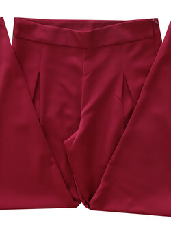 กางเกงขาเดฟเอวสูงจีบทวิตหน้า ผ้าฮานาโกะ สีเลือดหมู Size 2X 3X