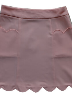 กระโปรงปลายหยักมีเป๋า ผ้าฮานาโกะ สีโอรส Size S M L XL