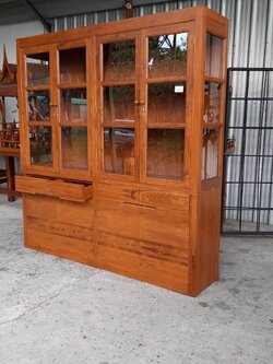 ตู้โชว์ 2 ชั้น ล่างทึบ 4 บาน/4 ลิ้นชัก โมเดิร์น ขนาด 50x200x210 ซม.