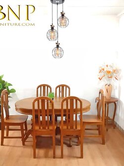 โต๊ะกินข้าวงรี +เก้าอี้ซี่โค้ง 6 ตัว