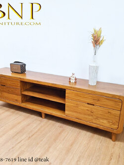 ไซด์บอร์วางทีวีไม้สักแท้ รุ่นเดอะเบส ยาว 2.4 เมตร