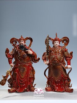 เทพเจ้ากวนอู และพระเวทโพธิสัตว์ (อุ่ยท้อผ่อสัก) ขนาด 14/18/20 นิ้ว สีแดง