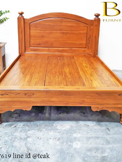 เตียงนอน รุ่นปีกนก เสาเหลี่ยม 5 ฟุต ไม้สัก