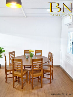 ชุดโต๊ะทานข้าวกลม + เก้าอี้ 8 ตัว รุ่น เป่าเป้ย