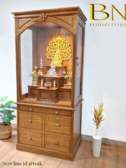 ตู้พระโมเดิร์นไม้สักทอง รุ่นหมู่ 7 เปิดข้าง