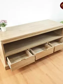 ชั้นวางทีวีไม้สักแท้สี่เหลี่ยม 3 ลิ้นชัก