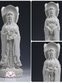 พระโพธิสัตว์กวนอิม 3 พระพักตร์ พระแม่กวนอิม 3 ปาง สีขาวเคลือบเงา ขนาด 15 นิ้ว