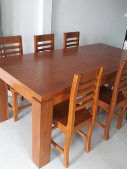 โต๊กินข้าว 1x2 ม.+เก้าอี้ลายขวาง 6 ตัว