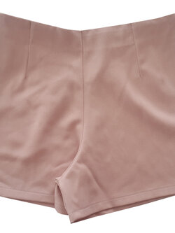 กางเกงขาสั้นเอวสูงขอบเรียบผ้าฮานาโกะ ซิปซ้าย กระเป๋าขวา สีชมพูกะปิ Size S M L XL