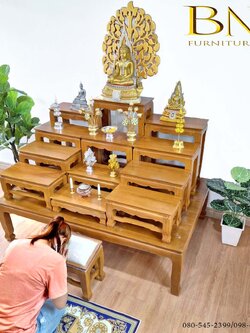 โต๊ะหมู่บูชาไม้สัก 12 หน้า 9 นิ้ว ( เพิ่มด้านหน้า )