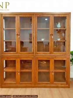 ตู้โชว์ไม้สักทองแท้ รุ่นโฟร์เฟร์น