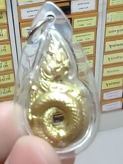 จี้พญานาค สีทอง เลี่ยมกรอบพลาสติกกันน้ำ(ไม่มีพลอย)