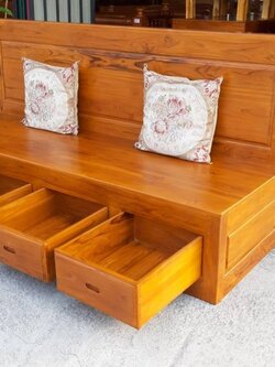 โซฟาไม้สักแท้ โมเดิร์น 4 ลิ้นชัก พนักสูง