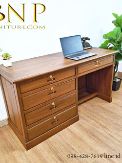 โต๊ะทำงานไม้สักแก รุ่น 4 ลิ้นชัก ซ้าย
