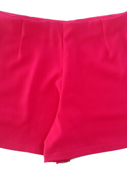 กางเกงขาสั้นเอวสูงขอบเรียบผ้าฮานาโกะ ซิปซ้าย กระเป๋าขวา สีบานเย็น Size S M L XL