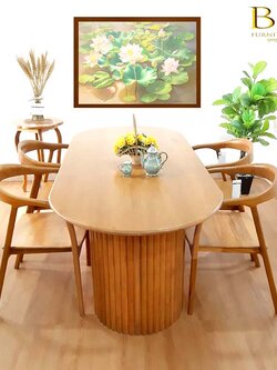ชุดโต๊ะกินข้าววงรี ขาลอนลูกฟูก +เก้าอี้โมเดิรน์ตัวยูเล็ก