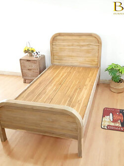 เตียงนอน 3.5 ฟุต ไม้สักหัวสูง มนสีเสี้ยนขาว