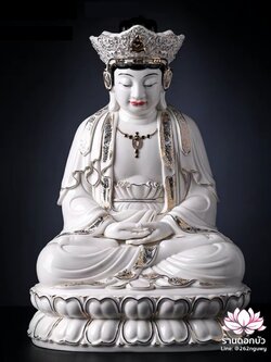 พีลูกวนอิม พระโพธิสัตว์กวนอิมปางสำเร็จธรรม ฝีมือช่างระดับอาจารย์ สีขาวขลิบทอง ขนาด 18 นิ้ว