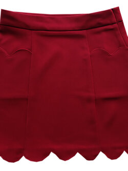 กระโปรงปลายหยักมีเป๋า ผ้าฮานาโกะ สีเลือดหมู Size S M L XL