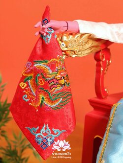 ผ้าเช็ดหน้า ผ้างานปักสำหรับองค์พระกิมซิ้น ผ้าสำหรับเทพธิดา ผ้าสำหรับเทวนารี ลายมังกร