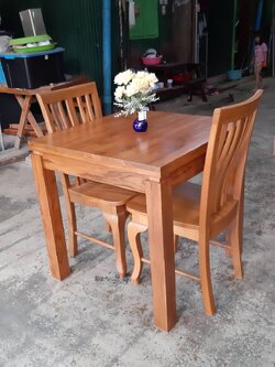 โต๊ะขาย่อมุม 80x80 ซม.+เก้าอี้5 ซี่เอน 2 ตัว