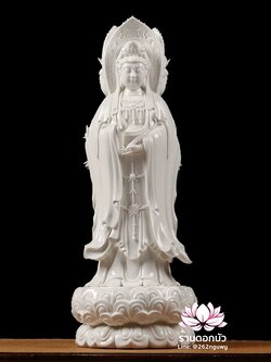 พระโพธิสัตว์กวนอิม 3 พระพักตร์ พระแม่กวนอิม 3 ปาง สีขาวเคลือบเงา ขนาด 12/16/22 นิ้ว