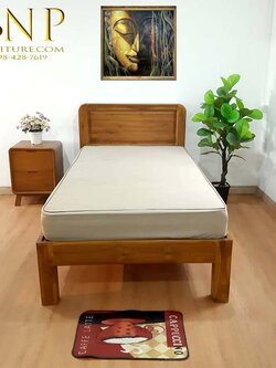 เตียงไม้สักเเท้ 3.5 ฟุต รุ่นทิวลิป/ หัวมนท้ายเรียบ