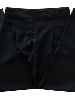 กางเกงขาเดฟเอวสูงจีบทวิตหน้า ผ้าฮานาโกะ สีดำ Size 2X 3X