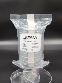 จานเพาะเชื้อ ขนาด 90x15 มม , Petri dish 90x15 mm , พลาสติก LAPMA /แบบแพ็ค