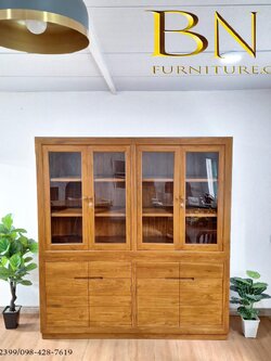 ตู้โชว์โมเดิร์น 2 ชั้น ไม้สักแท้