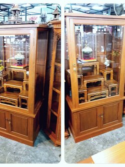 ตู้พระไม้สักกระจกเจียรปลี เปิดด้านหน้า