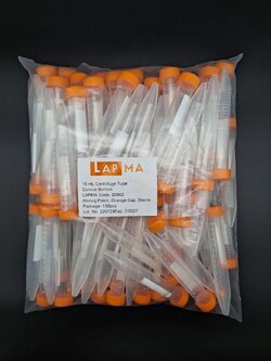 (ราคาขายปลีก/ขายส่ง 2000ชิ้น/กล่อง) 15 ml centrifuge tube Screw Cap ,หลอดใส่ตัวอย่าง หลอดปั่นเหวี่ยง ขนาด 15 มิลลิลิตร : สีส้ม