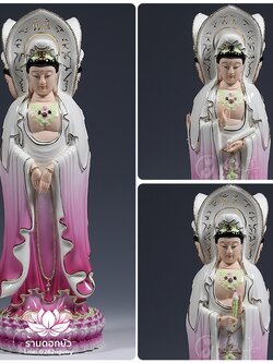 พระโพธิสัตว์กวนอิม 3 พระพักตร์ พระแม่กวนอิม 3 ปาง ลงสีขลิบทอง ขนาด 15 นิ้ว