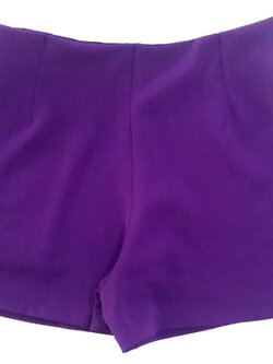 กางเกงขาสั้นเอวสูงขอบเรียบผ้าฮานาโกะ ซิปซ้าย กระเป๋าขวา สีม่วงเข้ม Size S M L XL