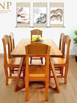 ชุดโต๊ะกินข้าว ขาวี + เก้าอี้หลังเรียบ 6 ตัว