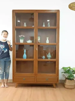 ตู้โชว์สไตล์มินิมอลไม้สักแท้ 45x120สูง 200 ซม.