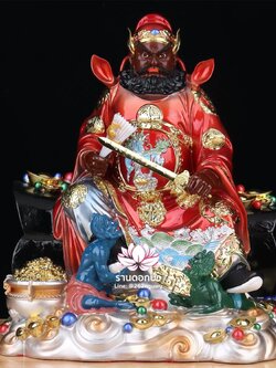 เทพเจ้าจงขุย จงขุยเทียนซือ จงขุยเอี๋ยกง ปางนั่งโลงจำปาเหยียบบริวาร งานเรซิ่นคุณภาพสูง ขนาด 12/16/19 นิ้ว