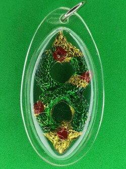 ของป้องกัน จี้นาคเกี้ยว 2เศียร 2ตัวพันกัน สีเขียวลงยา เลี่ยมกรอบ จี้พญานาคแท้ จี้พญานาคห้อยคอ จี้พญานาคราช