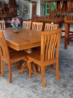 โต๊ะกินข้าว มุมมน 1x2 ม. + เก้าอี้ 5 ซี่หลังเอน